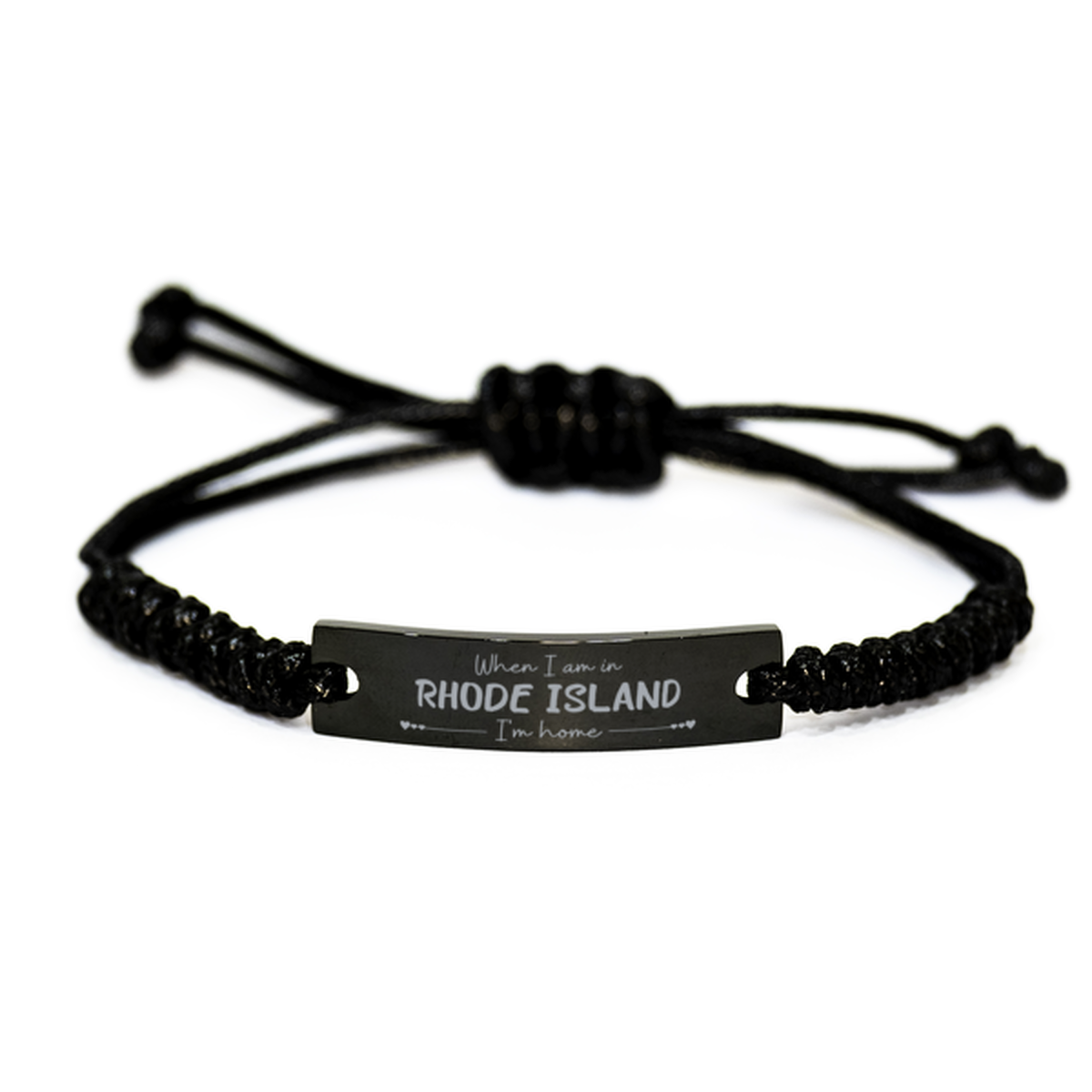 When I am in Rhode Island I'm home Black Rope Bracelet, Cheap Gifts For Rhode Island, State Rhode Island Birthday Gifts for Friends Coworker