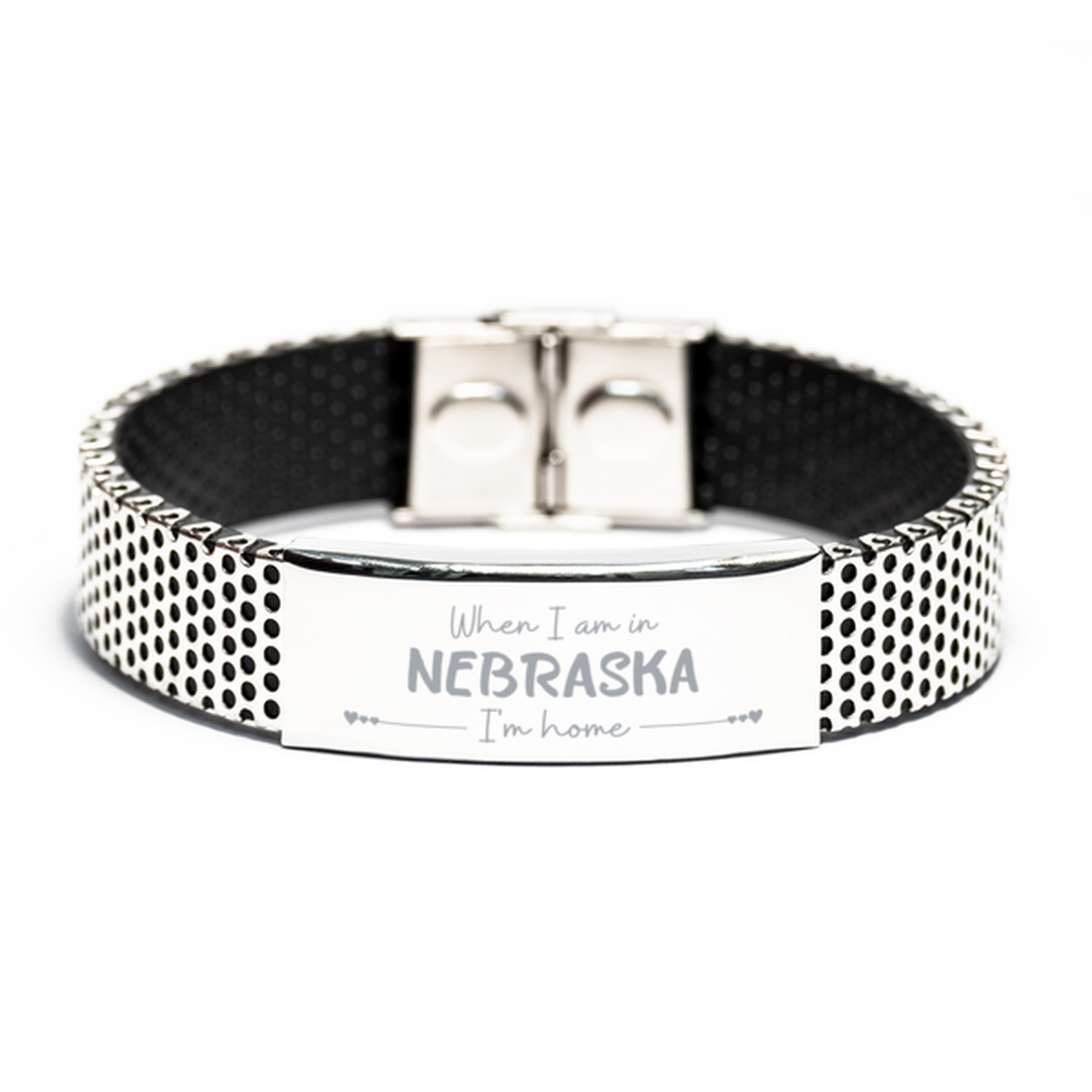 When I am in Nebraska I'm home Stainless Steel Bracelet, Cheap Gifts For Nebraska, State Nebraska Birthday Gifts for Friends Coworker