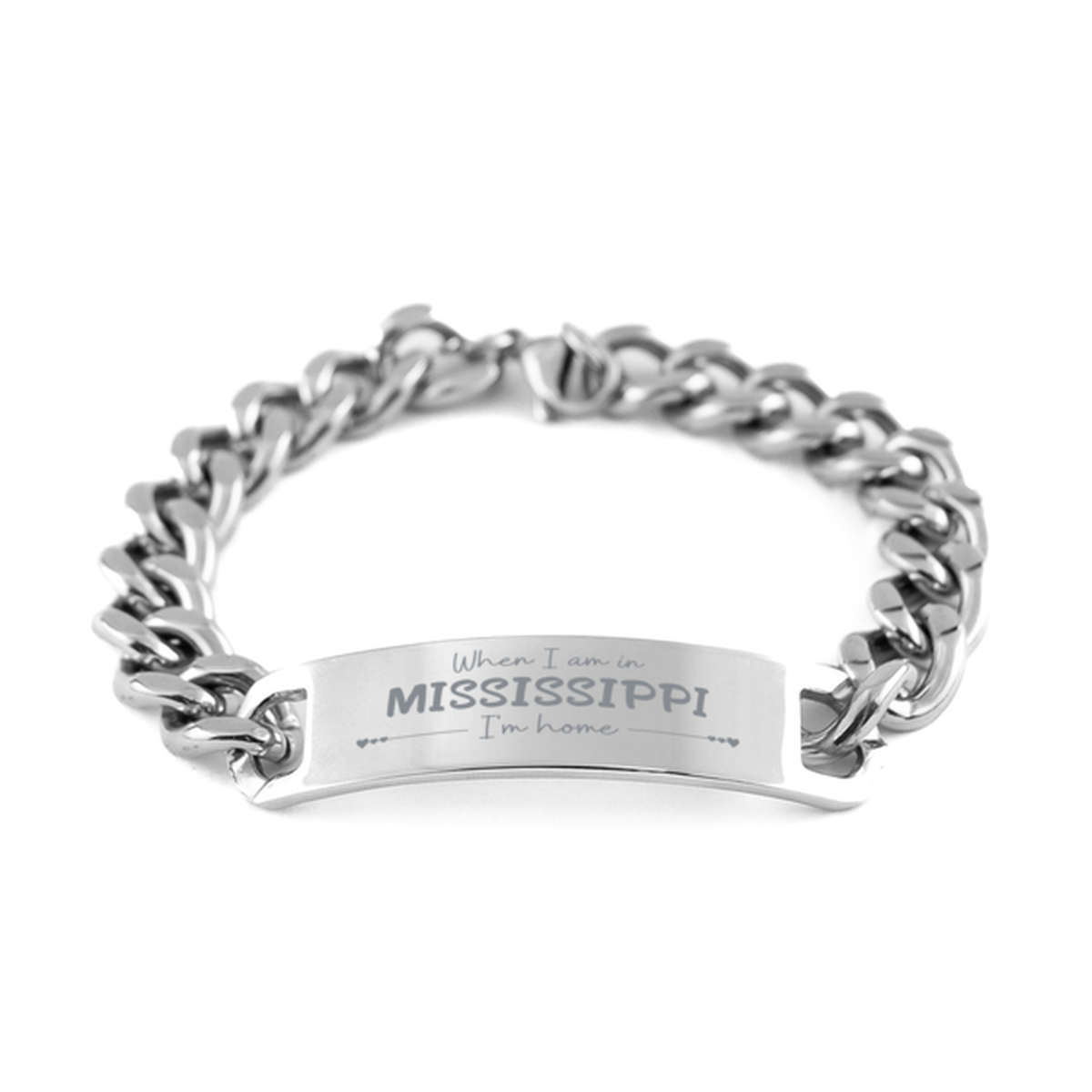 When I am in Mississippi I'm home Cuban Chain Stainless Steel Bracelet, Cheap Gifts For Mississippi, State Mississippi Birthday Gifts for Friends Coworker