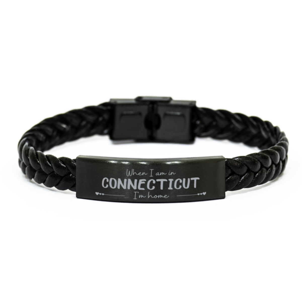 When I am in Connecticut I'm home Braided Leather Bracelet, Cheap Gifts For Connecticut, State Connecticut Birthday Gifts for Friends Coworker