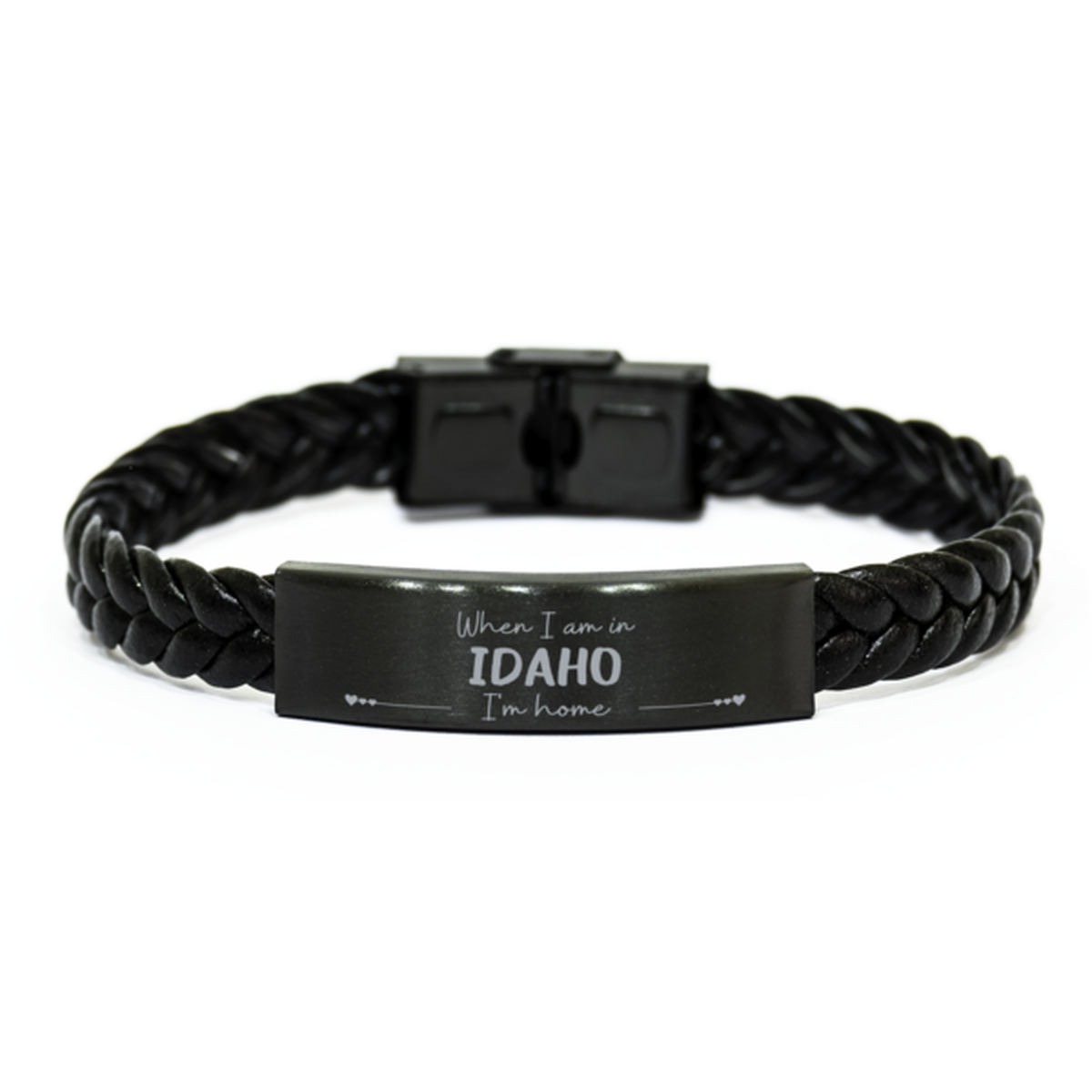 When I am in Idaho I'm home Braided Leather Bracelet, Cheap Gifts For Idaho, State Idaho Birthday Gifts for Friends Coworker