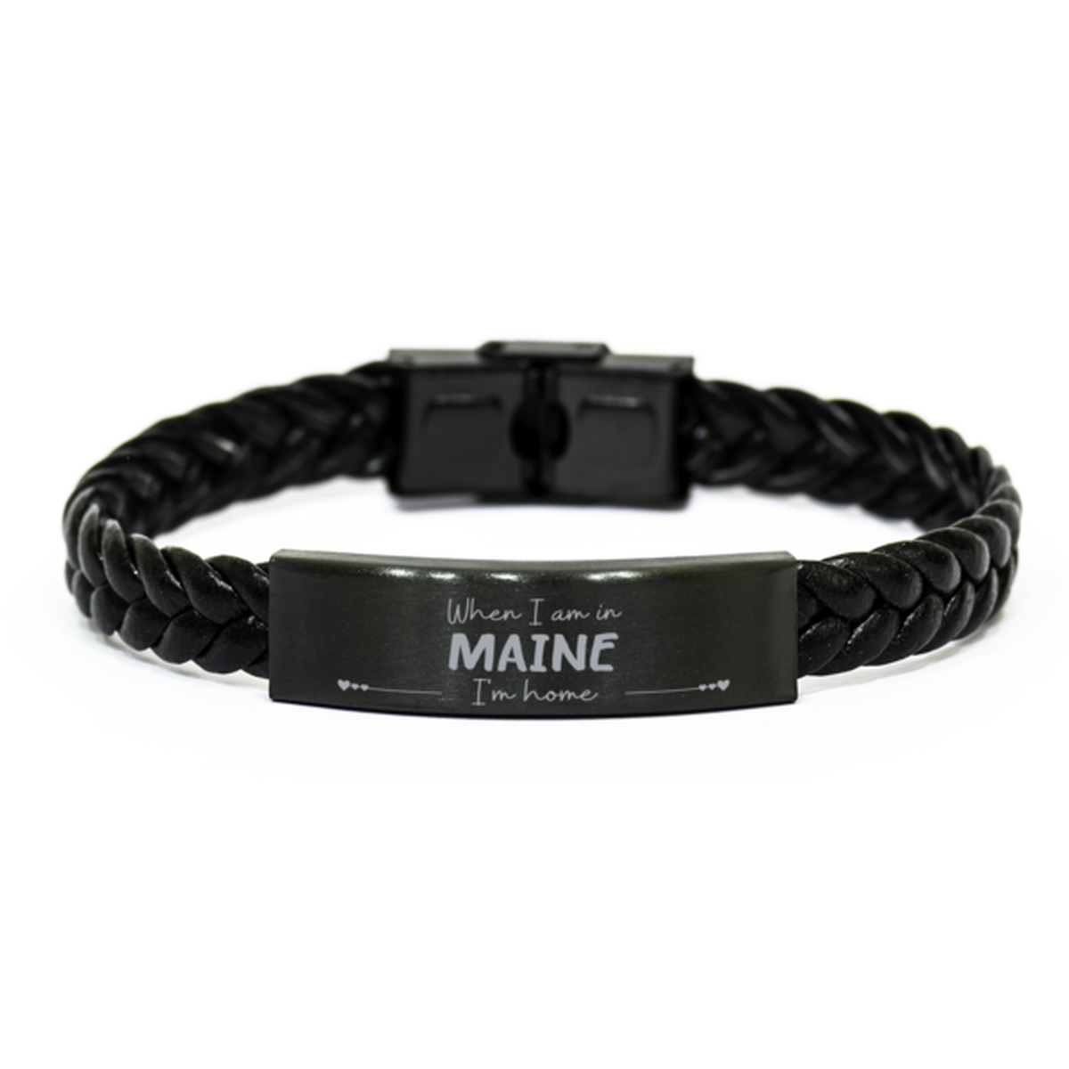 When I am in Maine I'm home Braided Leather Bracelet, Cheap Gifts For Maine, State Maine Birthday Gifts for Friends Coworker