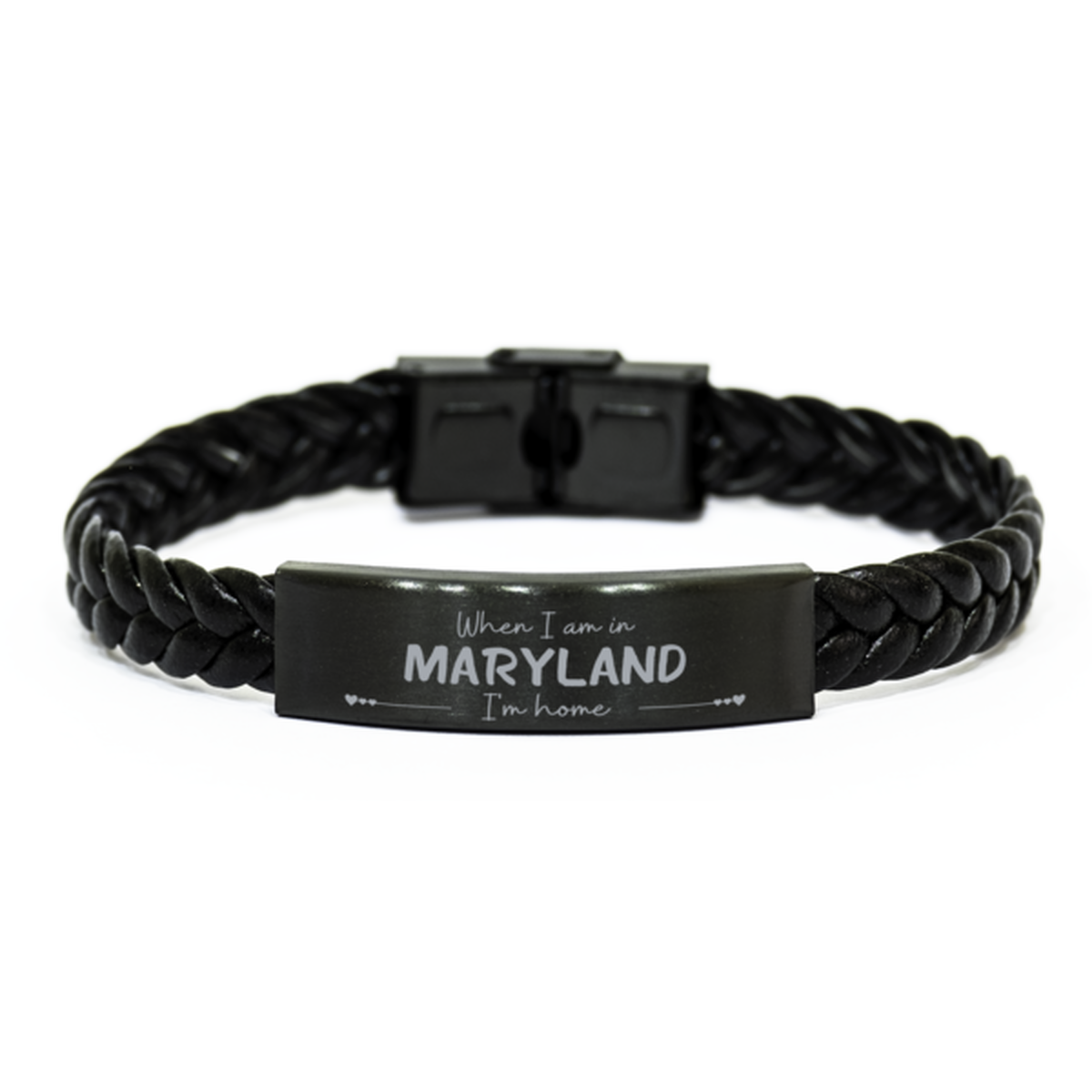 When I am in Maryland I'm home Braided Leather Bracelet, Cheap Gifts For Maryland, State Maryland Birthday Gifts for Friends Coworker