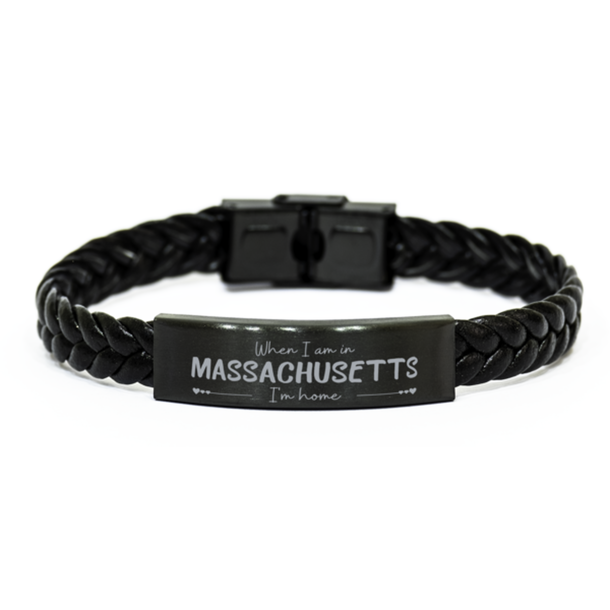 When I am in Massachusetts I'm home Braided Leather Bracelet, Cheap Gifts For Massachusetts, State Massachusetts Birthday Gifts for Friends Coworker