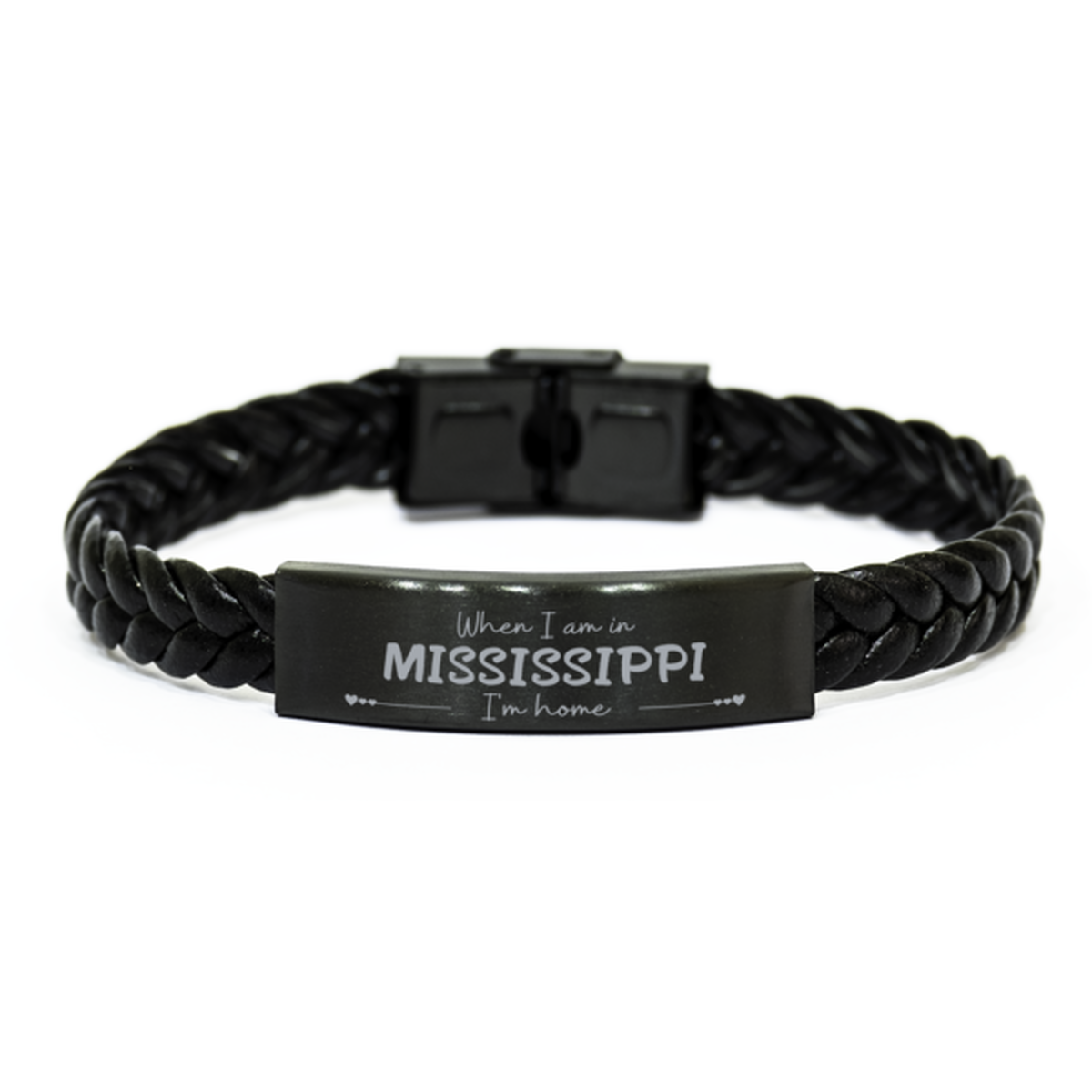 When I am in Mississippi I'm home Braided Leather Bracelet, Cheap Gifts For Mississippi, State Mississippi Birthday Gifts for Friends Coworker