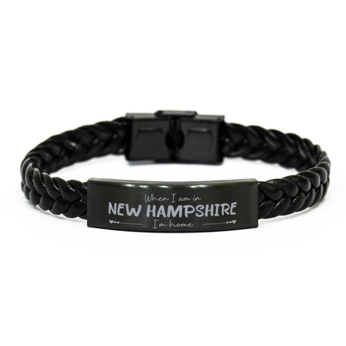 When I am in New Hampshire I'm home Braided Leather Bracelet, Cheap Gifts For New Hampshire, State New Hampshire Birthday Gifts for Friends Coworker