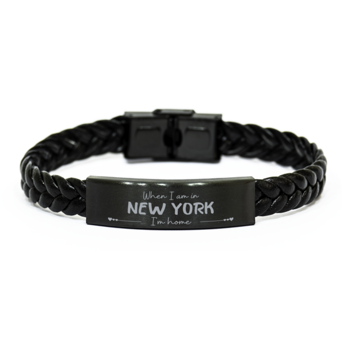 When I am in New York I'm home Braided Leather Bracelet, Cheap Gifts For New York, State New York Birthday Gifts for Friends Coworker