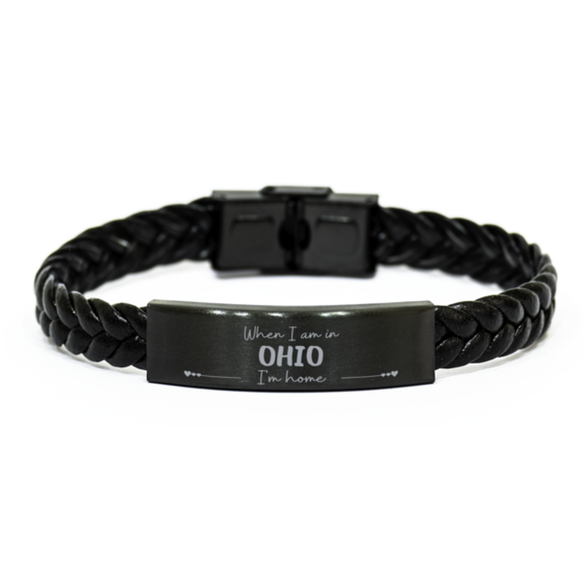 When I am in Ohio I'm home Braided Leather Bracelet, Cheap Gifts For Ohio, State Ohio Birthday Gifts for Friends Coworker