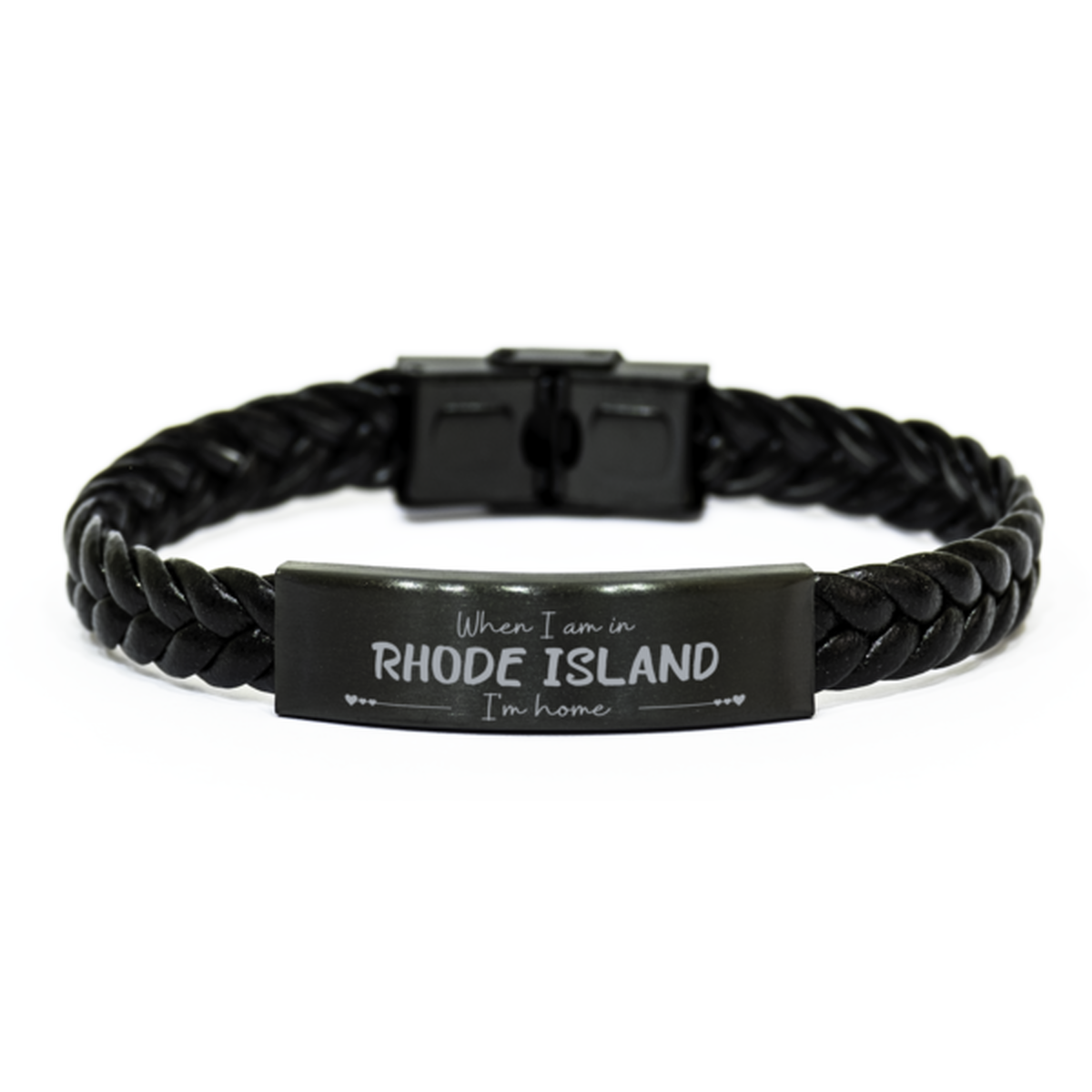 When I am in Rhode Island I'm home Braided Leather Bracelet, Cheap Gifts For Rhode Island, State Rhode Island Birthday Gifts for Friends Coworker