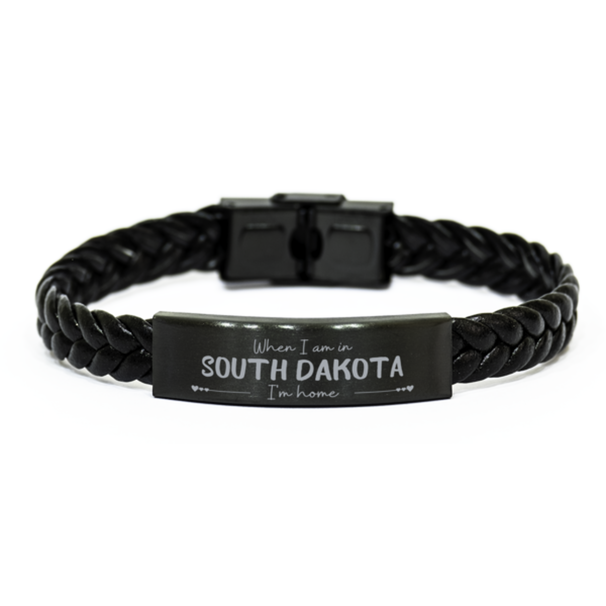 When I am in South Dakota I'm home Braided Leather Bracelet, Cheap Gifts For South Dakota, State South Dakota Birthday Gifts for Friends Coworker