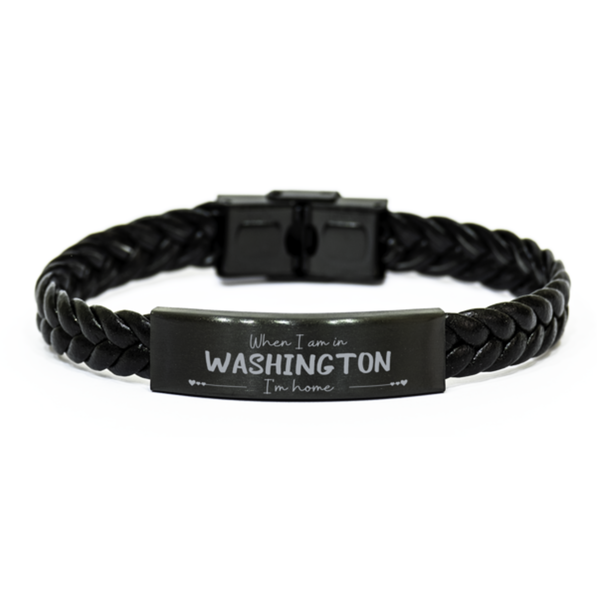 When I am in Washington I'm home Braided Leather Bracelet, Cheap Gifts For Washington, State Washington Birthday Gifts for Friends Coworker
