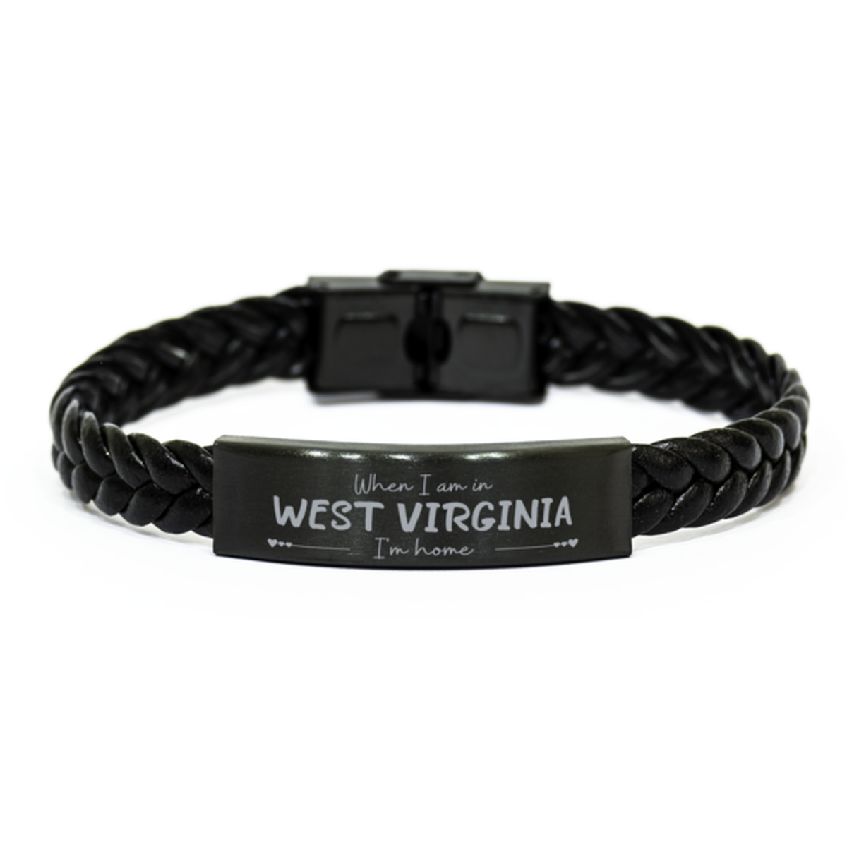 When I am in West Virginia I'm home Braided Leather Bracelet, Cheap Gifts For West Virginia, State West Virginia Birthday Gifts for Friends Coworker