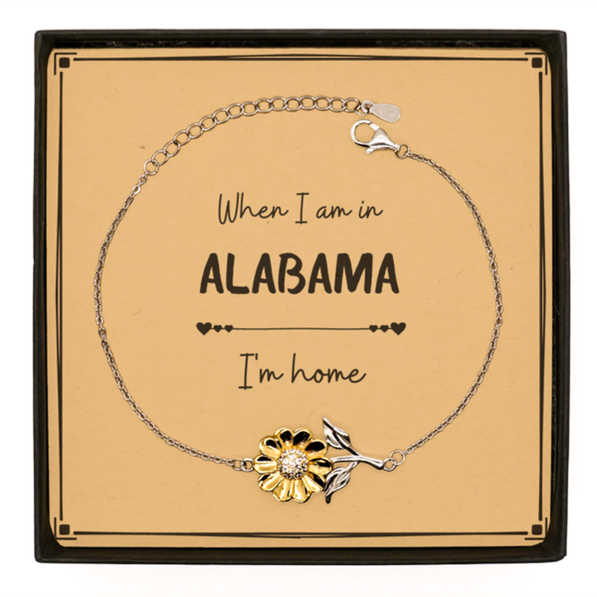 When I am in Alabama I'm home Sunflower Bracelet, Message Card Gifts For Alabama, State Alabama Birthday Gifts for Friends Coworker