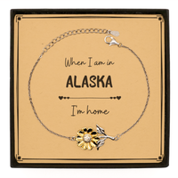 Load image into Gallery viewer, When I am in Alaska I&#39;m home Sunflower Bracelet, Message Card Gifts For Alaska, State Alaska Birthday Gifts for Friends Coworker
