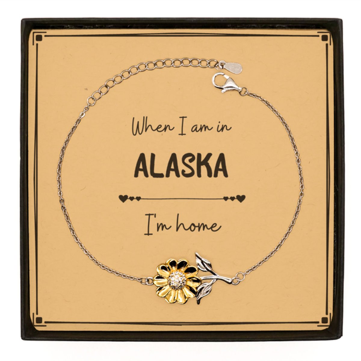 When I am in Alaska I'm home Sunflower Bracelet, Message Card Gifts For Alaska, State Alaska Birthday Gifts for Friends Coworker