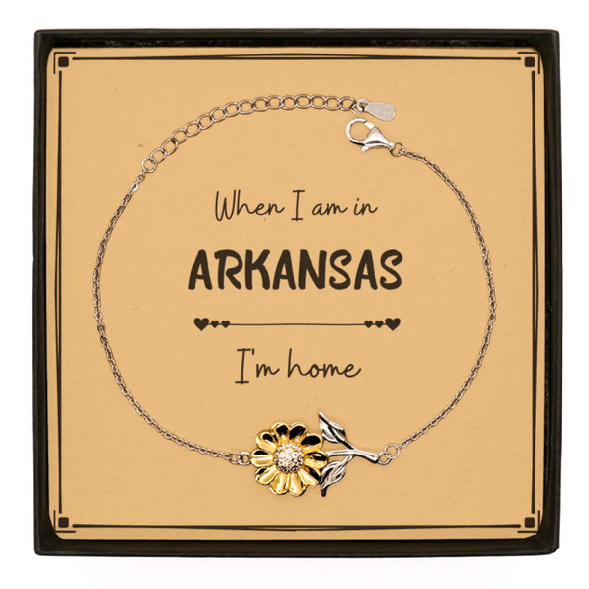 When I am in Arkansas I'm home Sunflower Bracelet, Message Card Gifts For Arkansas, State Arkansas Birthday Gifts for Friends Coworker