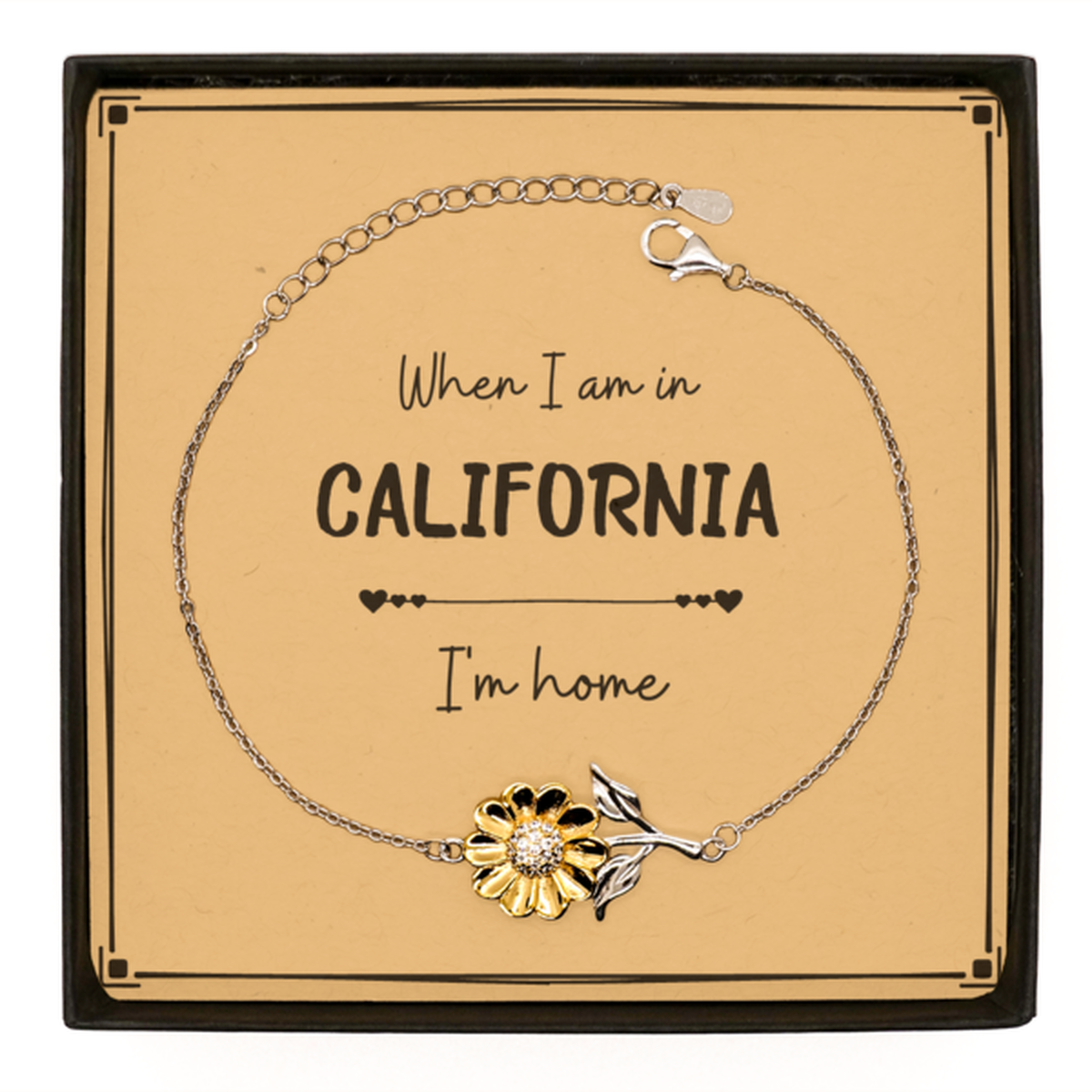 When I am in California I'm home Sunflower Bracelet, Message Card Gifts For California, State California Birthday Gifts for Friends Coworker