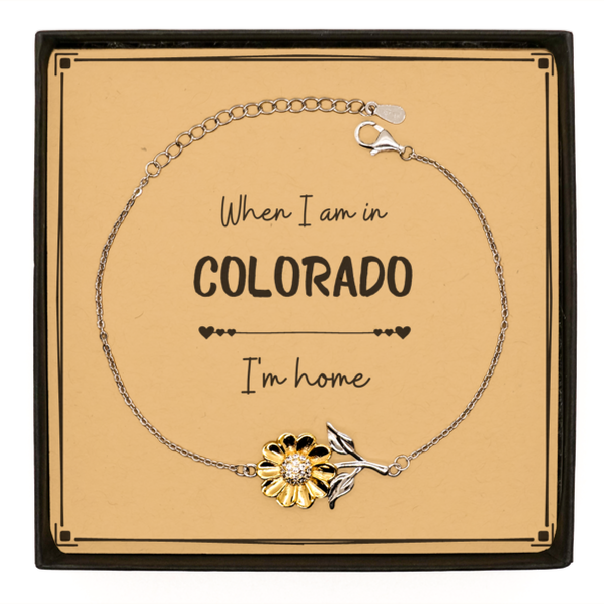 When I am in Colorado I'm home Sunflower Bracelet, Message Card Gifts For Colorado, State Colorado Birthday Gifts for Friends Coworker