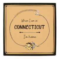 Load image into Gallery viewer, When I am in Connecticut I&#39;m home Sunflower Bracelet, Message Card Gifts For Connecticut, State Connecticut Birthday Gifts for Friends Coworker
