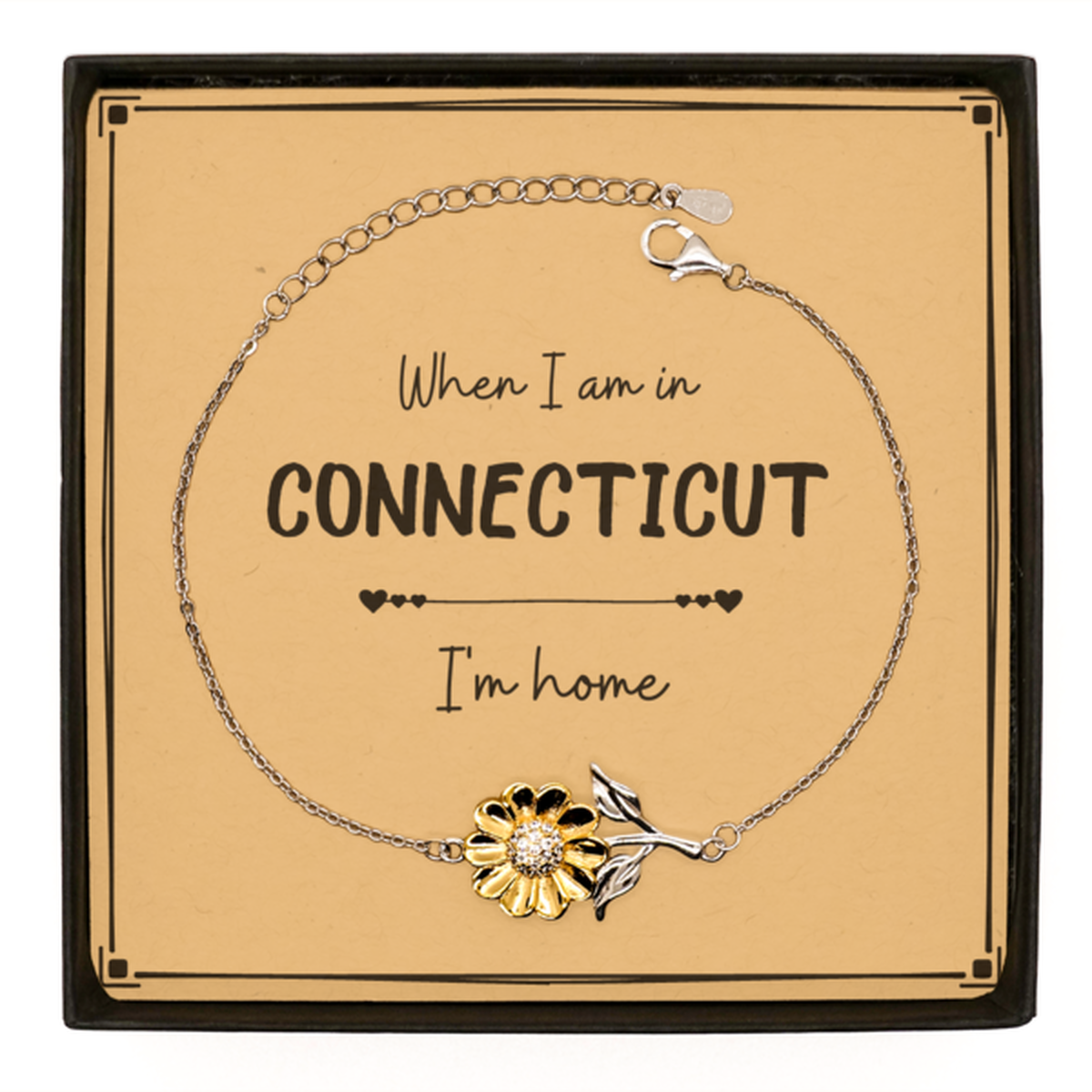 When I am in Connecticut I'm home Sunflower Bracelet, Message Card Gifts For Connecticut, State Connecticut Birthday Gifts for Friends Coworker