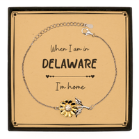 Load image into Gallery viewer, When I am in Delaware I&#39;m home Sunflower Bracelet, Message Card Gifts For Delaware, State Delaware Birthday Gifts for Friends Coworker
