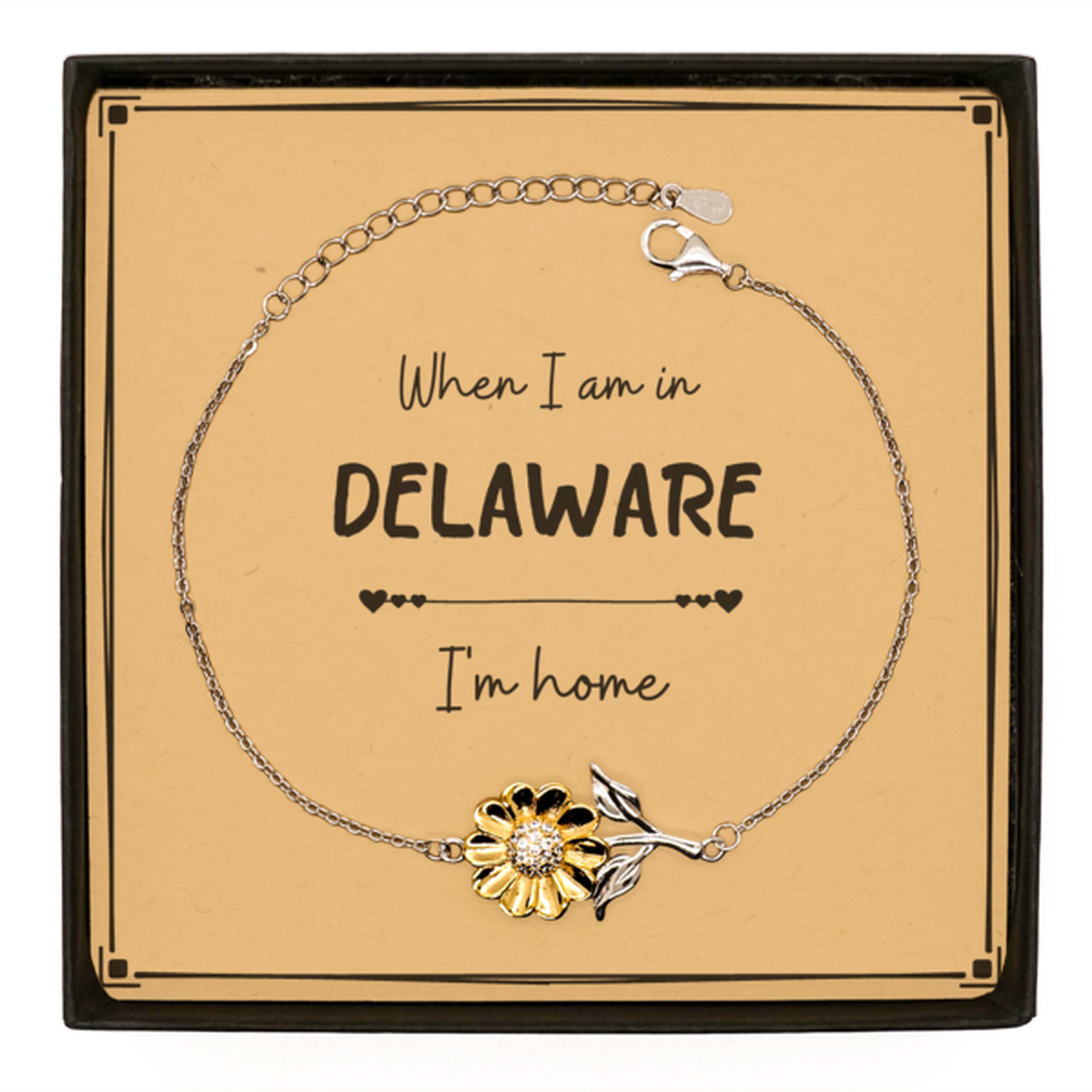 When I am in Delaware I'm home Sunflower Bracelet, Message Card Gifts For Delaware, State Delaware Birthday Gifts for Friends Coworker