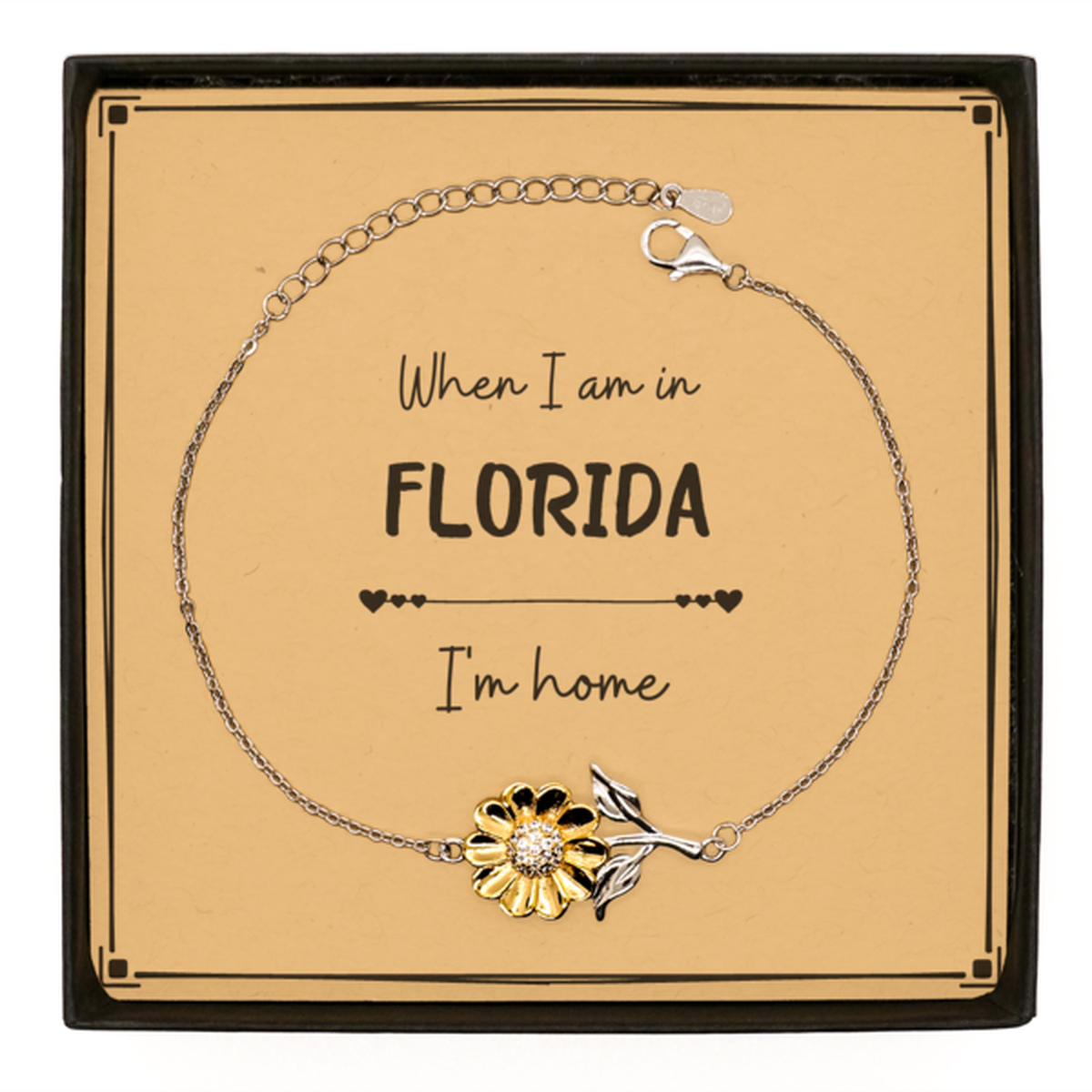 When I am in Florida I'm home Sunflower Bracelet, Message Card Gifts For Florida, State Florida Birthday Gifts for Friends Coworker