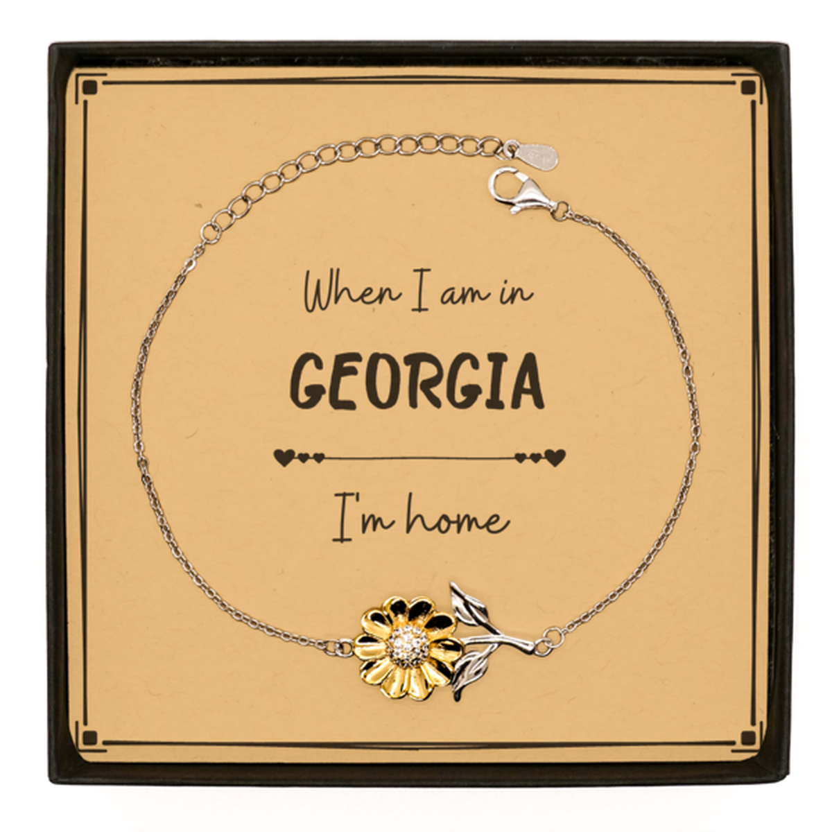 When I am in Georgia I'm home Sunflower Bracelet, Message Card Gifts For Georgia, State Georgia Birthday Gifts for Friends Coworker