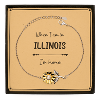 Load image into Gallery viewer, When I am in Illinois I&#39;m home Sunflower Bracelet, Message Card Gifts For Illinois, State Illinois Birthday Gifts for Friends Coworker
