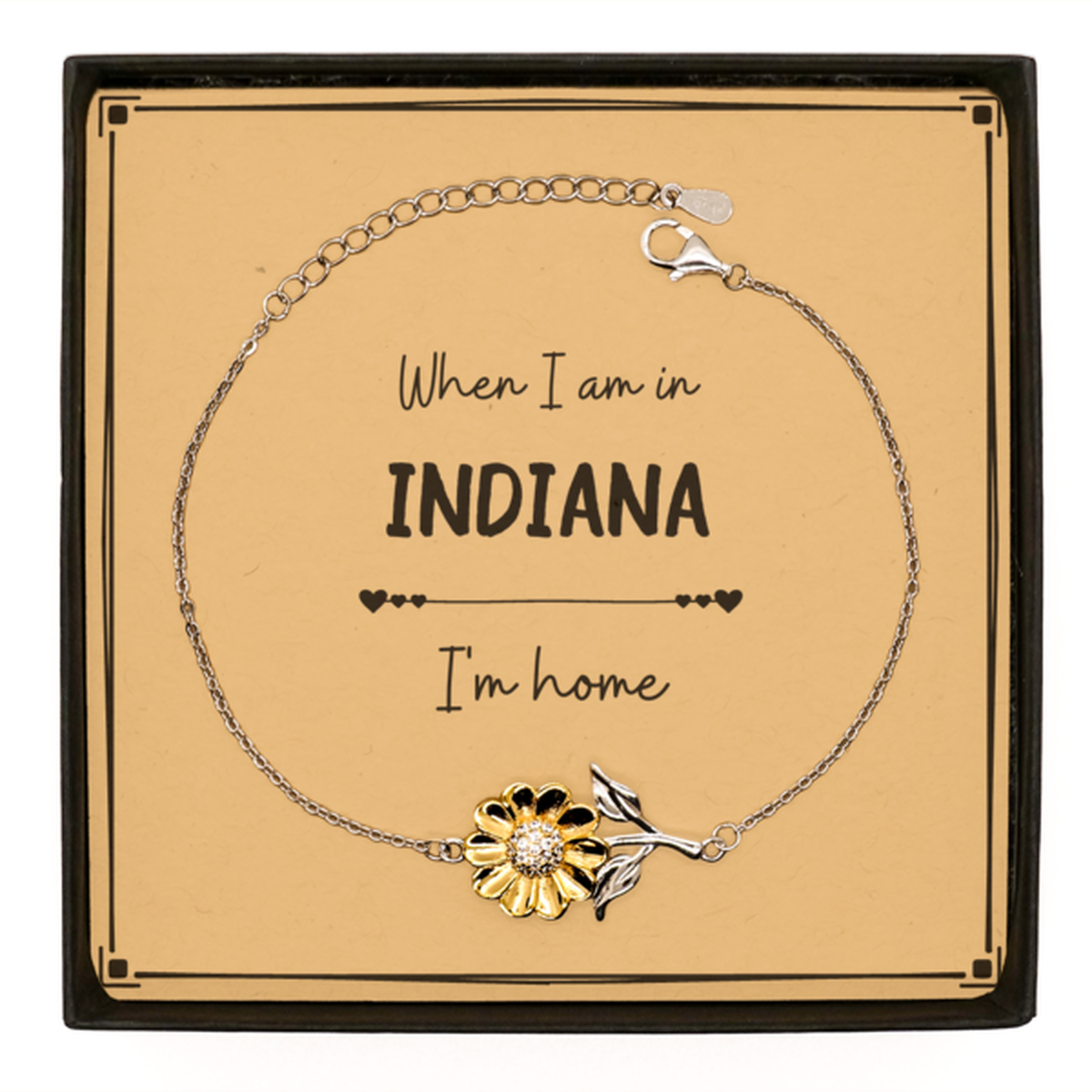 When I am in Indiana I'm home Sunflower Bracelet, Message Card Gifts For Indiana, State Indiana Birthday Gifts for Friends Coworker