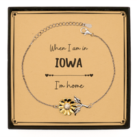 Load image into Gallery viewer, When I am in Iowa I&#39;m home Sunflower Bracelet, Message Card Gifts For Iowa, State Iowa Birthday Gifts for Friends Coworker
