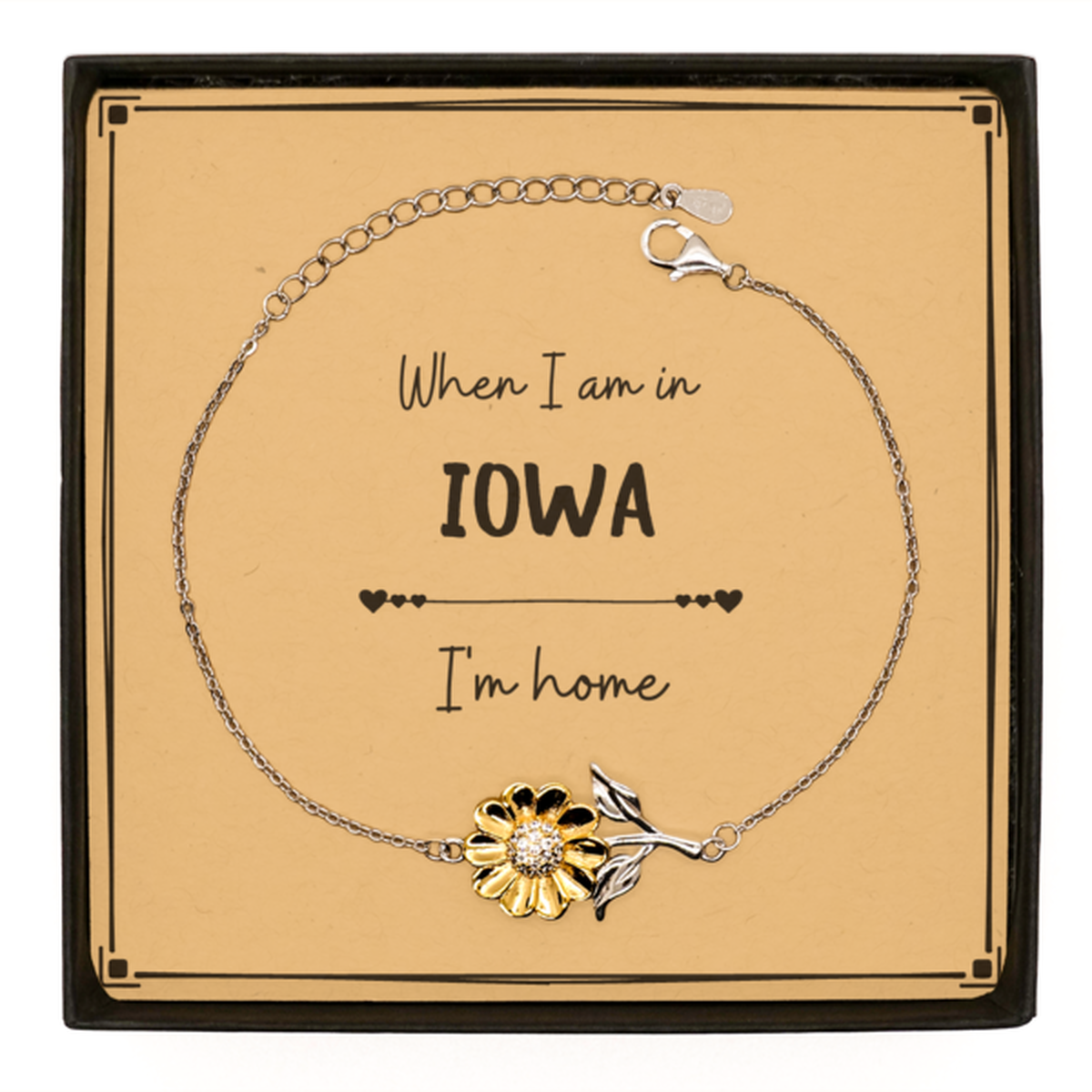 When I am in Iowa I'm home Sunflower Bracelet, Message Card Gifts For Iowa, State Iowa Birthday Gifts for Friends Coworker