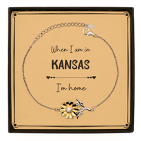 Load image into Gallery viewer, When I am in Kansas I&#39;m home Sunflower Bracelet, Message Card Gifts For Kansas, State Kansas Birthday Gifts for Friends Coworker
