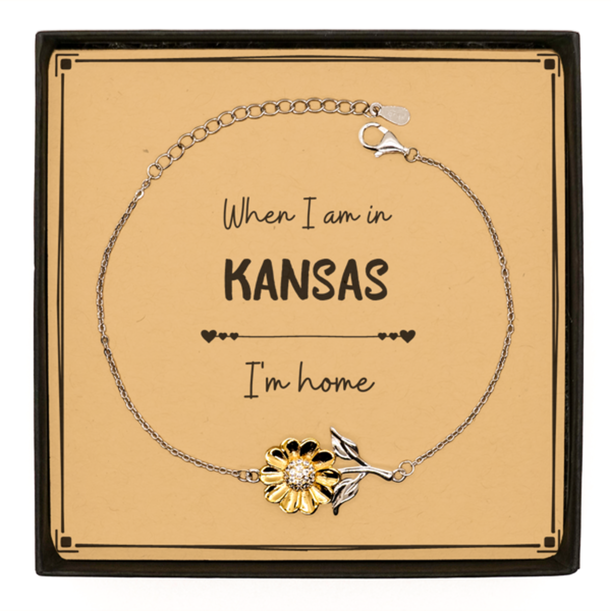 When I am in Kansas I'm home Sunflower Bracelet, Message Card Gifts For Kansas, State Kansas Birthday Gifts for Friends Coworker