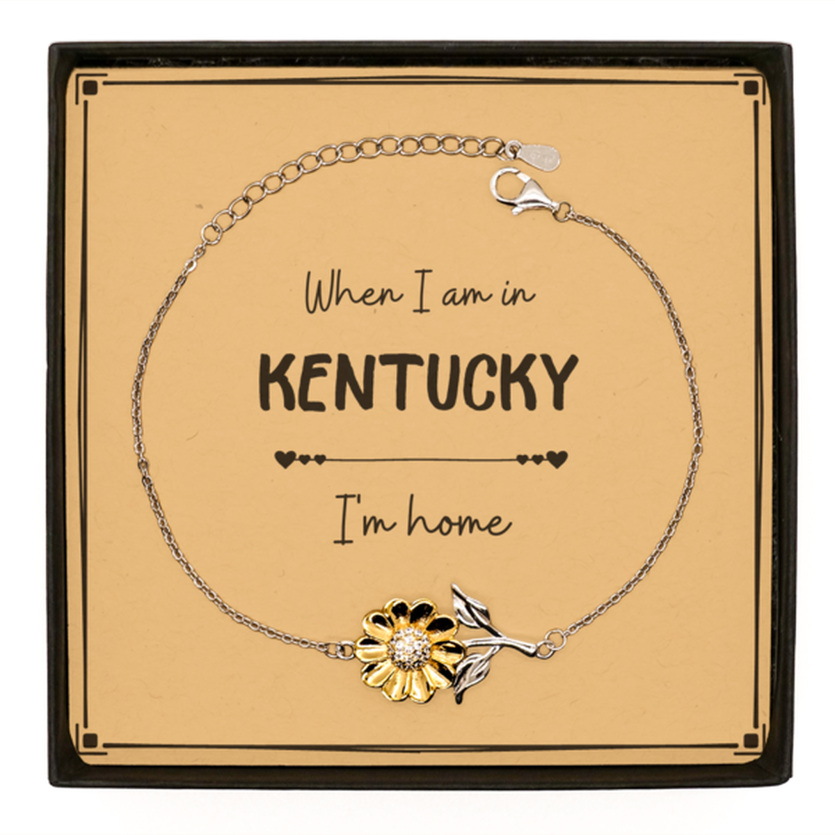 When I am in Kentucky I'm home Sunflower Bracelet, Message Card Gifts For Kentucky, State Kentucky Birthday Gifts for Friends Coworker