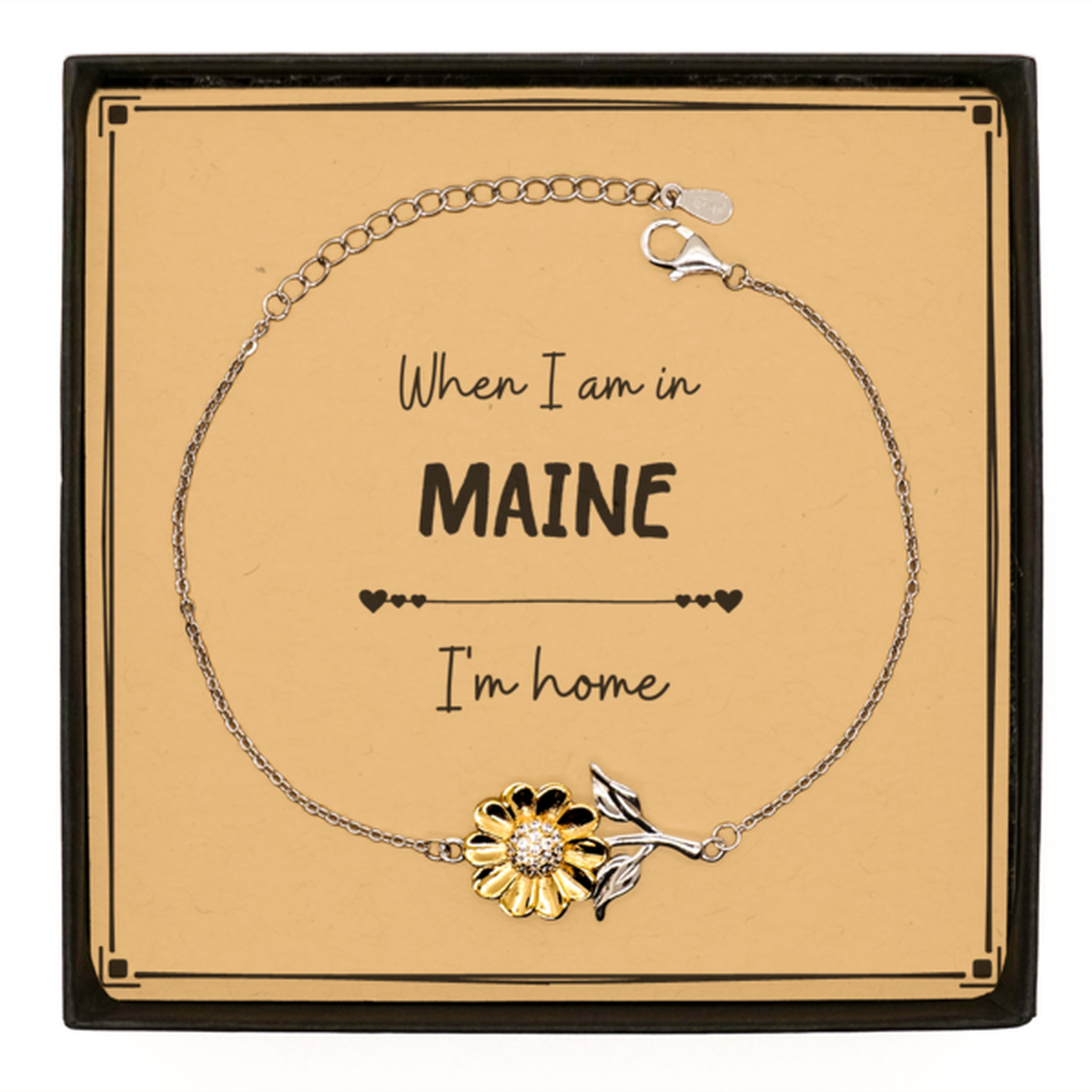 When I am in Maine I'm home Sunflower Bracelet, Message Card Gifts For Maine, State Maine Birthday Gifts for Friends Coworker