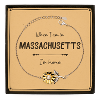 Load image into Gallery viewer, When I am in Massachusetts I&#39;m home Sunflower Bracelet, Message Card Gifts For Massachusetts, State Massachusetts Birthday Gifts for Friends Coworker
