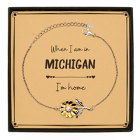 Load image into Gallery viewer, When I am in Michigan I&#39;m home Sunflower Bracelet, Message Card Gifts For Michigan, State Michigan Birthday Gifts for Friends Coworker
