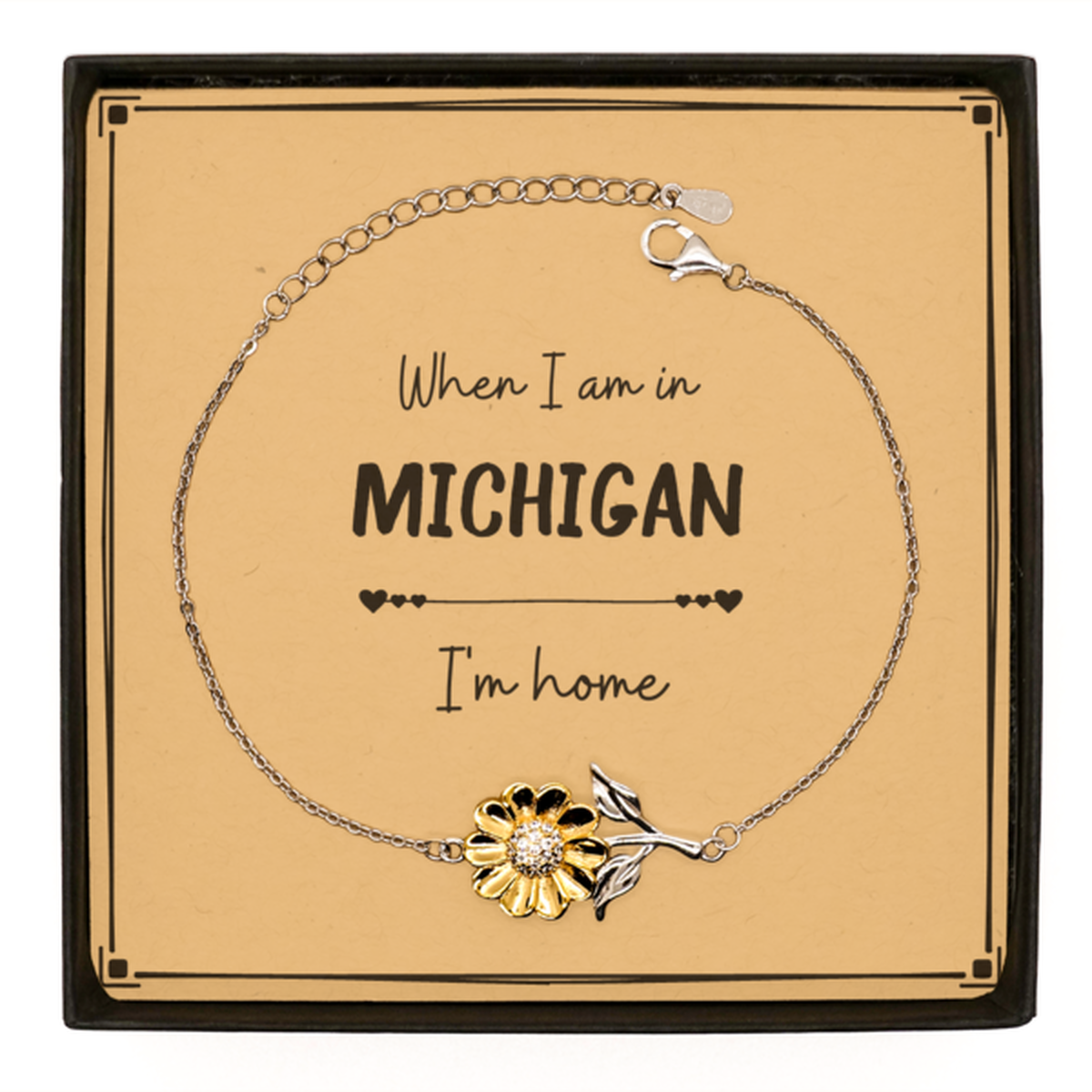 When I am in Michigan I'm home Sunflower Bracelet, Message Card Gifts For Michigan, State Michigan Birthday Gifts for Friends Coworker