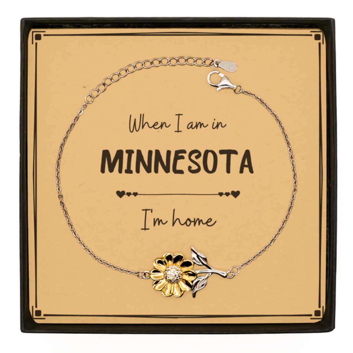 When I am in Minnesota I'm home Sunflower Bracelet, Message Card Gifts For Minnesota, State Minnesota Birthday Gifts for Friends Coworker
