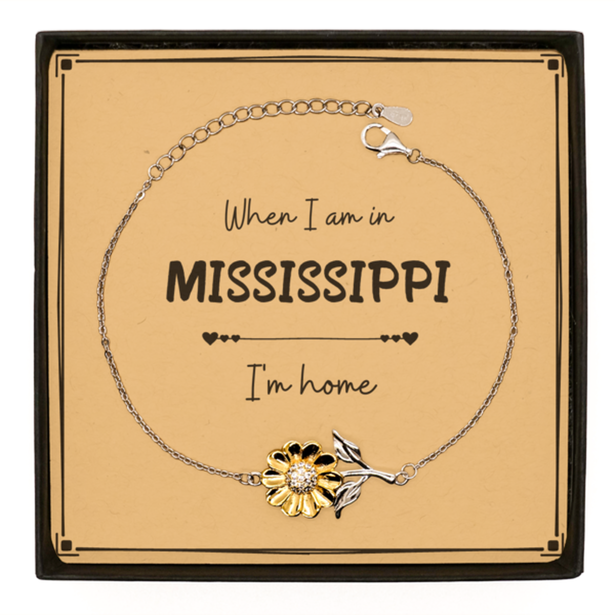 When I am in Mississippi I'm home Sunflower Bracelet, Message Card Gifts For Mississippi, State Mississippi Birthday Gifts for Friends Coworker