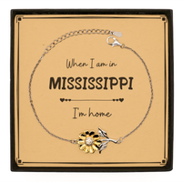 Load image into Gallery viewer, When I am in Mississippi I&#39;m home Sunflower Bracelet, Message Card Gifts For Mississippi, State Mississippi Birthday Gifts for Friends Coworker
