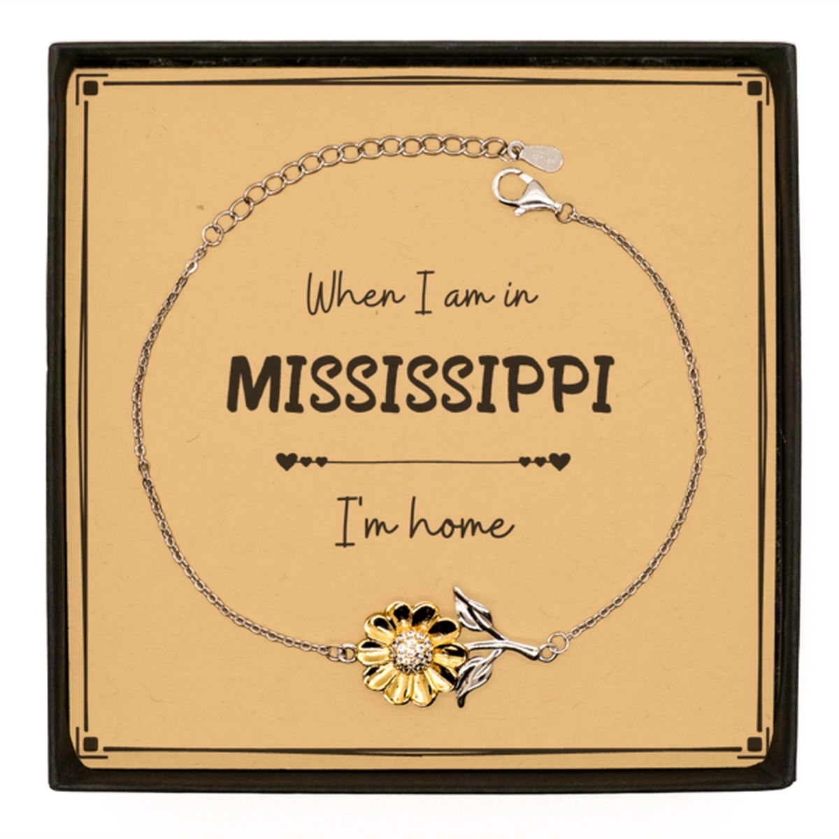 When I am in Mississippi I'm home Sunflower Bracelet, Message Card Gifts For Mississippi, State Mississippi Birthday Gifts for Friends Coworker