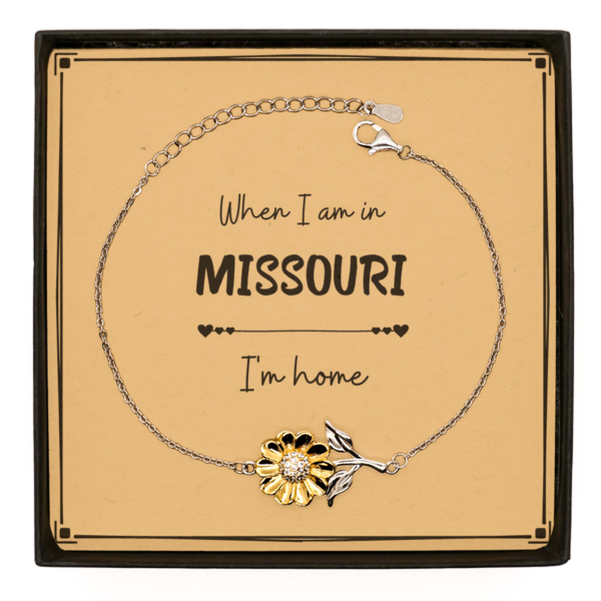 When I am in Missouri I'm home Sunflower Bracelet, Message Card Gifts For Missouri, State Missouri Birthday Gifts for Friends Coworker