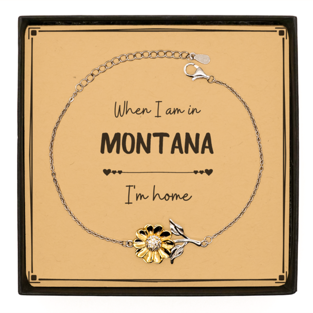 When I am in Montana I'm home Sunflower Bracelet, Message Card Gifts For Montana, State Montana Birthday Gifts for Friends Coworker