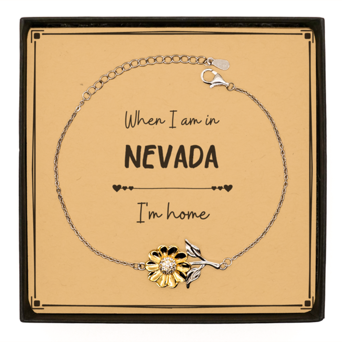 When I am in Nevada I'm home Sunflower Bracelet, Message Card Gifts For Nevada, State Nevada Birthday Gifts for Friends Coworker