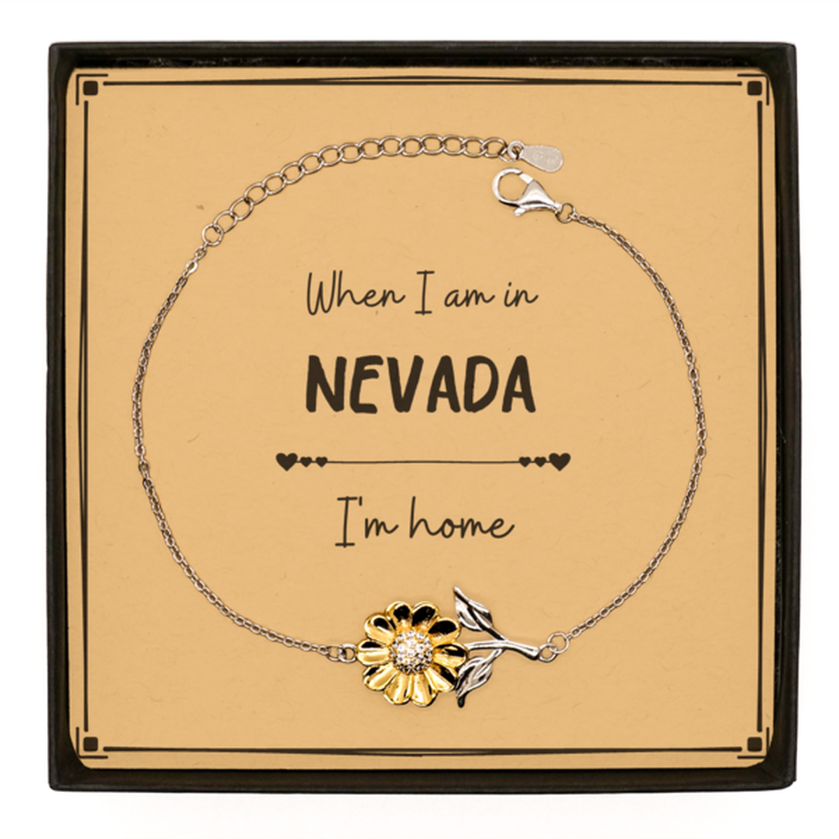 When I am in Nevada I'm home Sunflower Bracelet, Message Card Gifts For Nevada, State Nevada Birthday Gifts for Friends Coworker