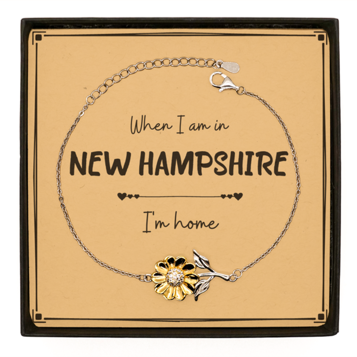 When I am in New Hampshire I'm home Sunflower Bracelet, Message Card Gifts For New Hampshire, State New Hampshire Birthday Gifts for Friends Coworker