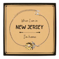 Load image into Gallery viewer, When I am in New Jersey I&#39;m home Sunflower Bracelet, Message Card Gifts For New Jersey, State New Jersey Birthday Gifts for Friends Coworker
