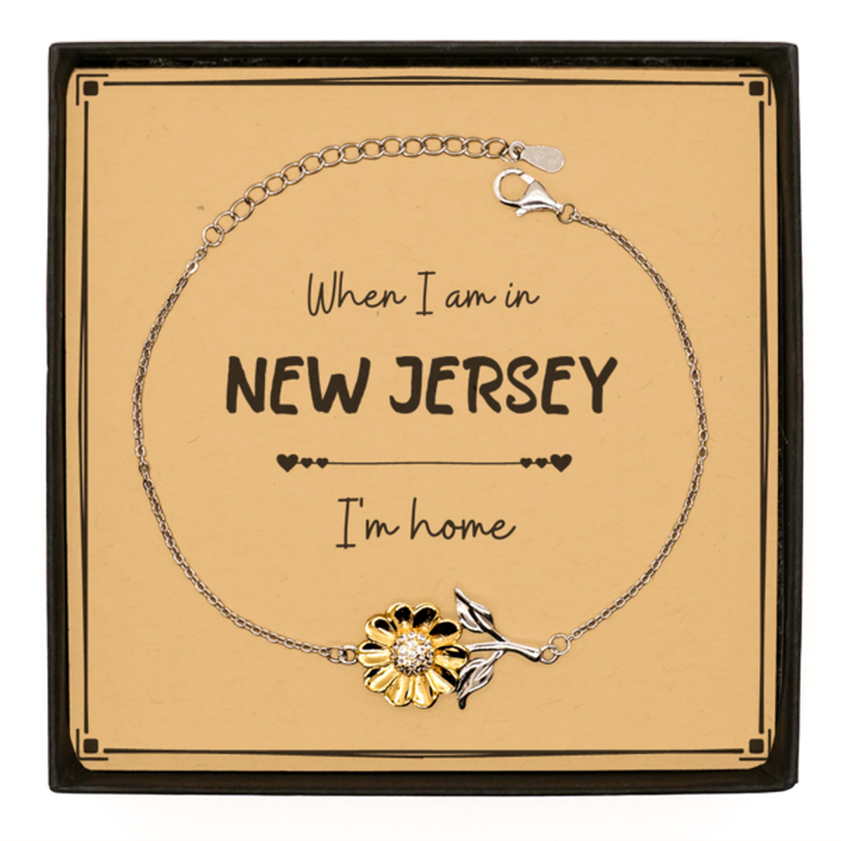 When I am in New Jersey I'm home Sunflower Bracelet, Message Card Gifts For New Jersey, State New Jersey Birthday Gifts for Friends Coworker